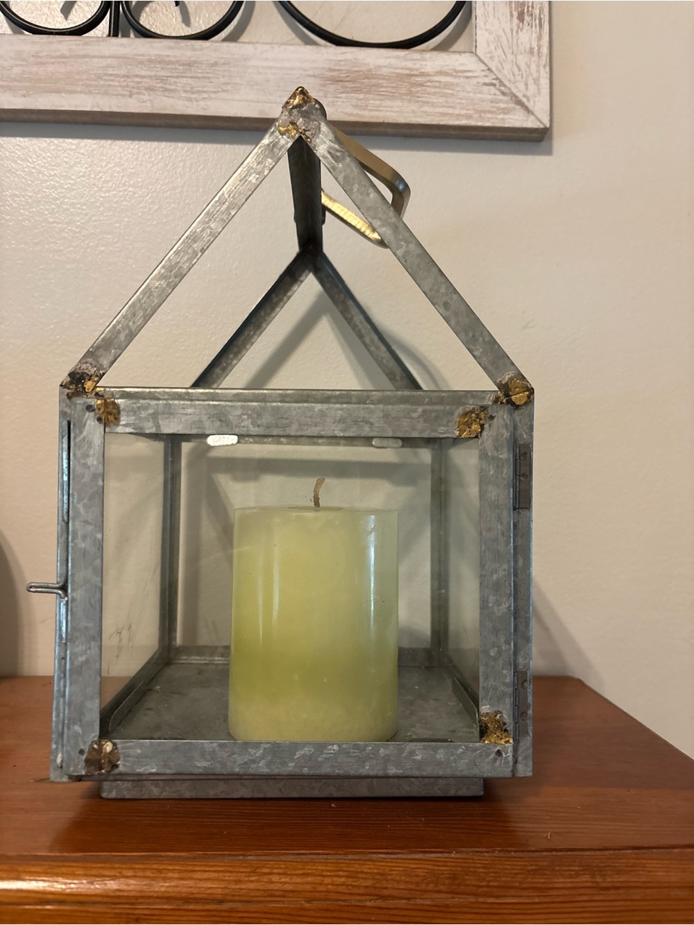 Magnolia Galvanized Metal Lantern with Pale Green Candle